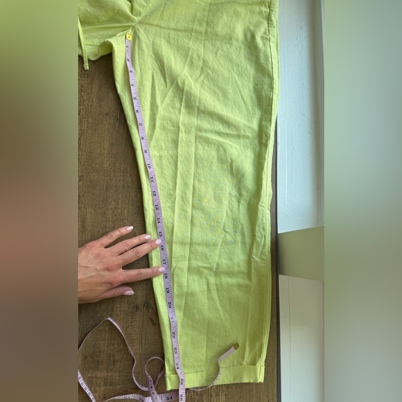 J.CREW  WOMEN’S LINEN-COTTON BLEND DRAWSTRING CAPRI  PANTS YELLOW GREEN SIZE 12 - Picture 5 of 8